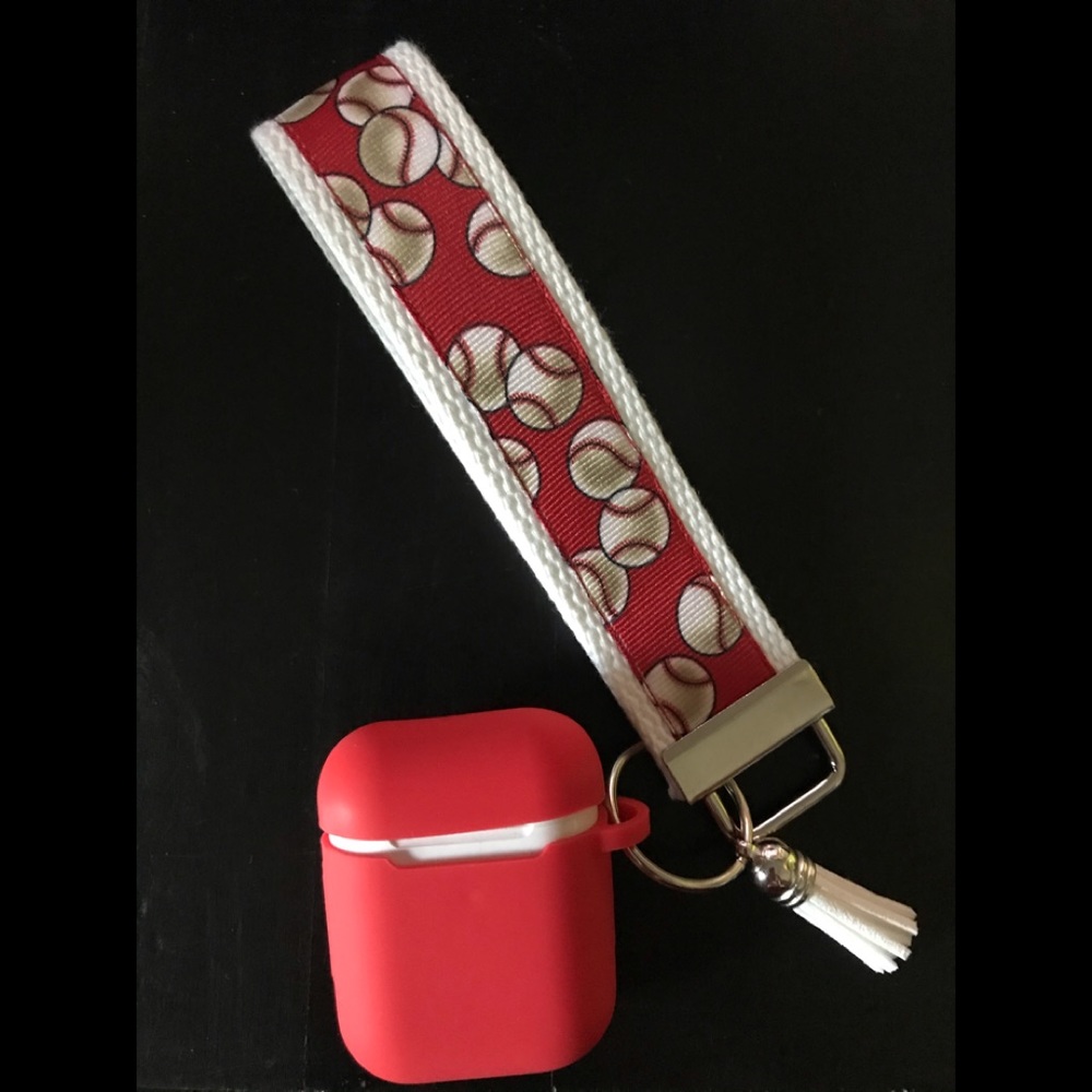 Baseball key fob with AirPod cover
